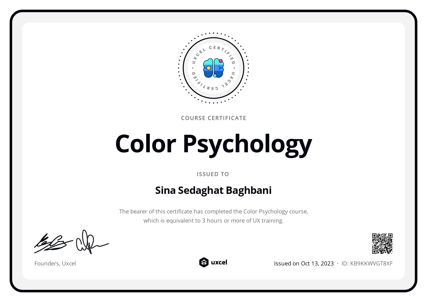Sina Sedaghat Baghbani's certificate